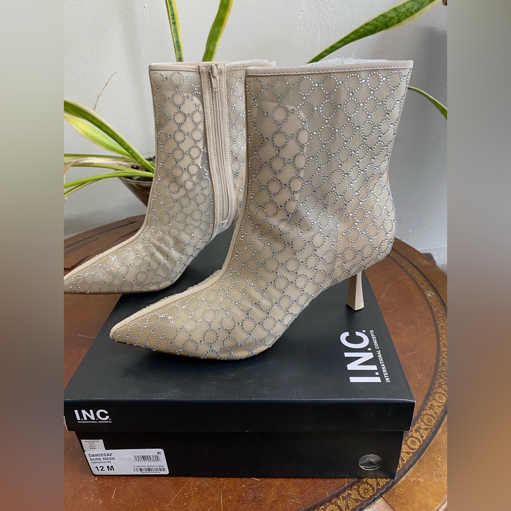 INC International Concepts Darissaf Nude Mesh Heeled Boots